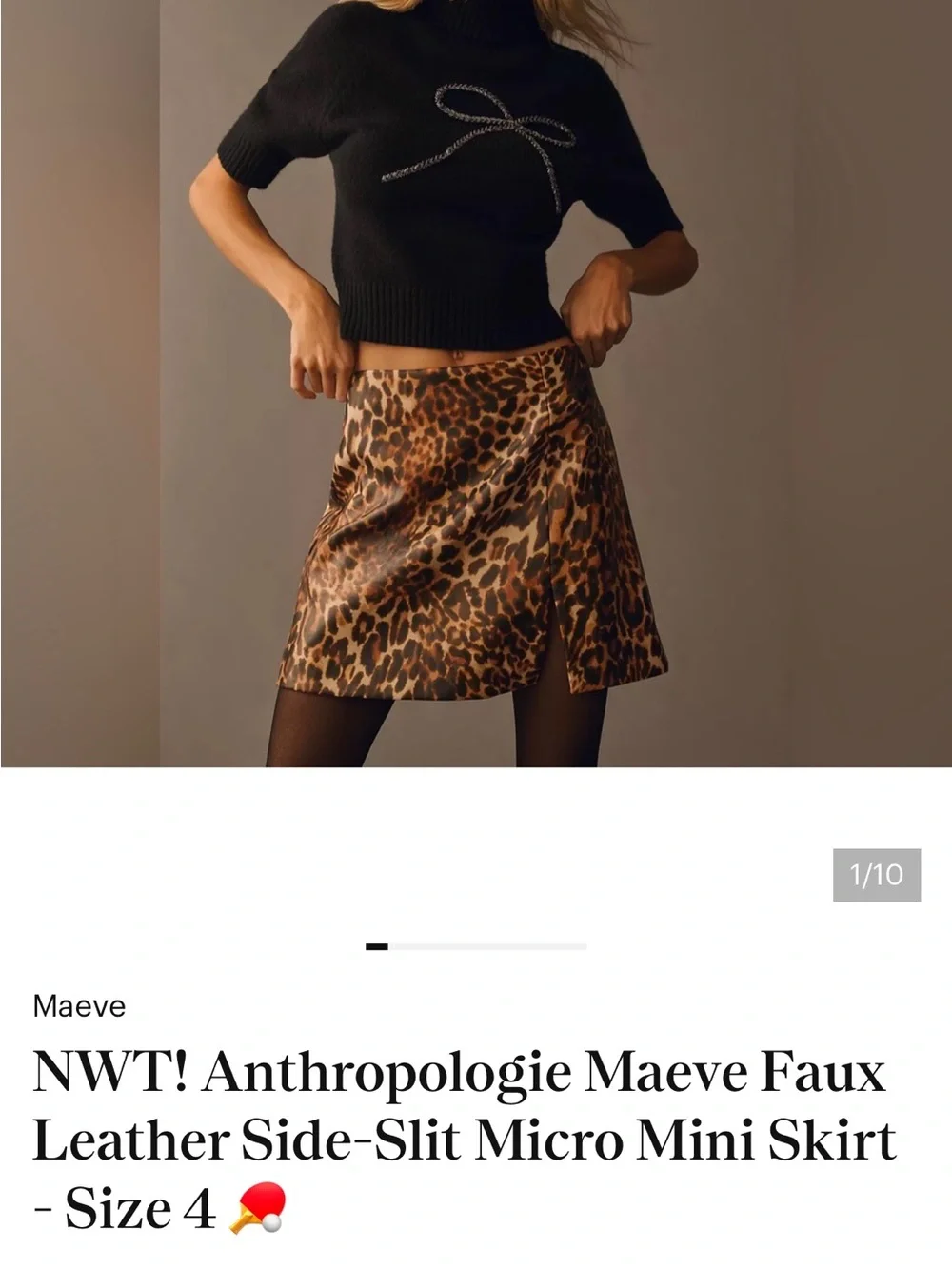 NWT!Anthropologie Maeve Leopard  Faux Leather Side-Slit Micro Mini Skirt